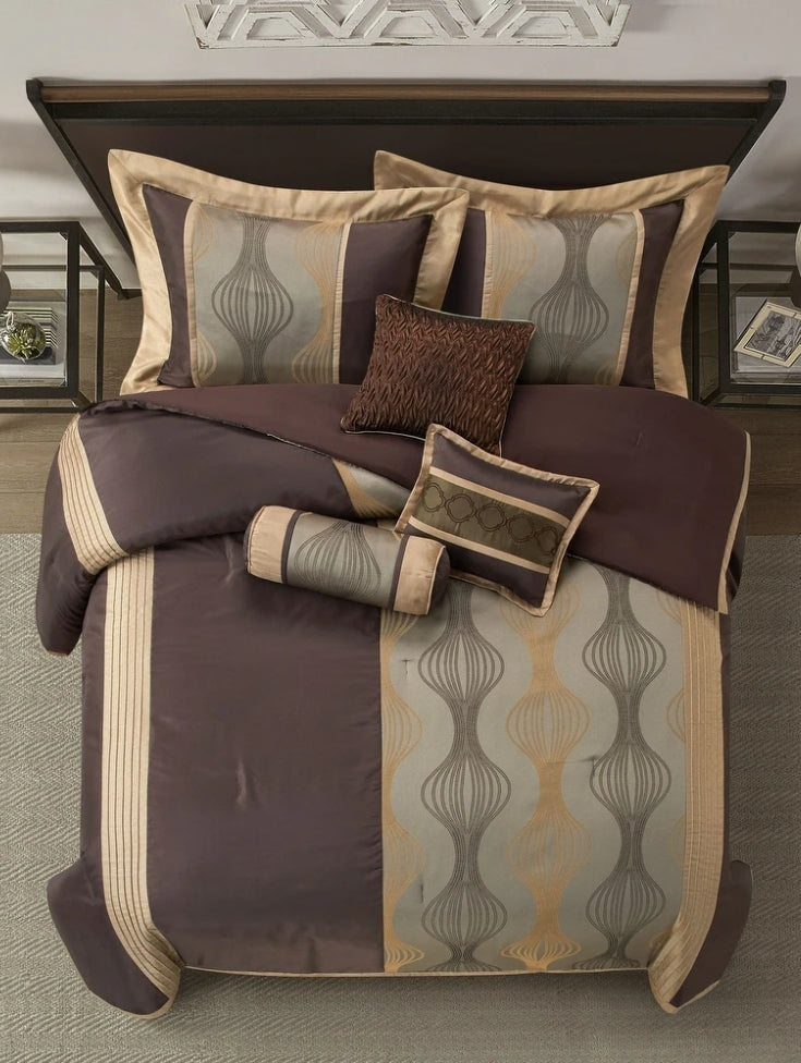 Nanshing Daniella 7-Piece Modern Geometric Comforter Set - King, Cafe