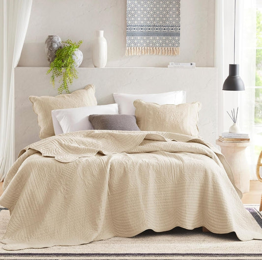 Madison Park Tuscany Quilt Set Damask King/Cal King 108"x96" Medallion Cream, 3 Piezas, King