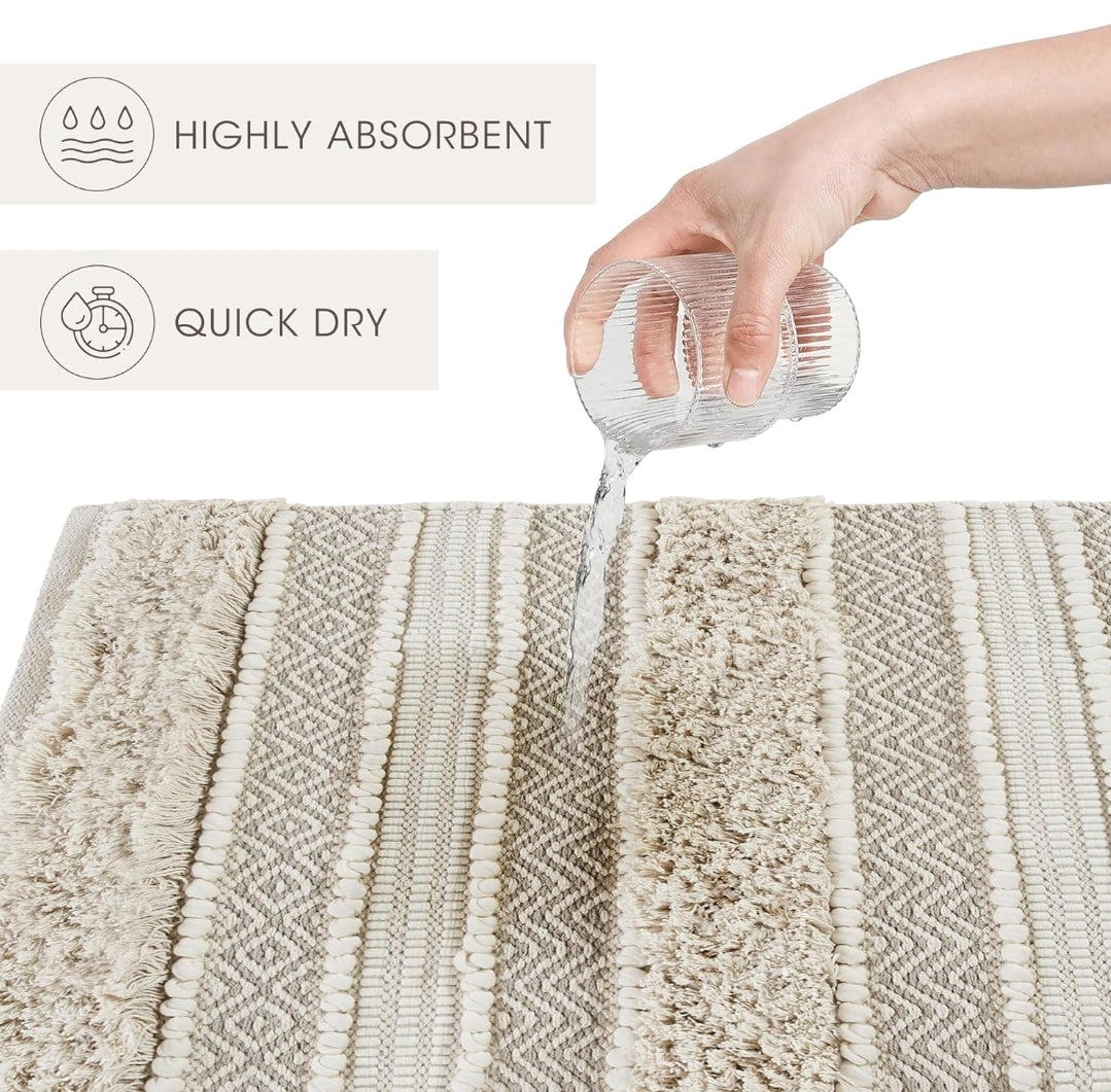INK+IVY Asher Bath Rug Hand-Woven Striped Bathroom Bath-Mats 20"x32" Natural, 1 Alfombra de Baño Tejida a Mano