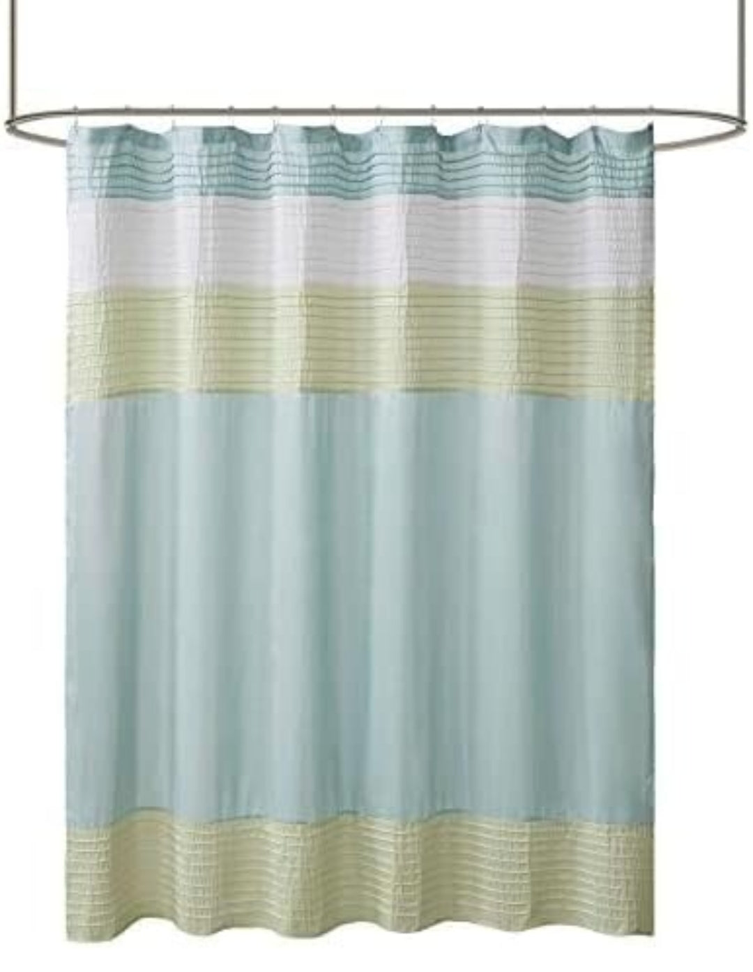 Madison Park Amherst Bathroom Shower Curtain Faux Silk Pieced Striped Modern Microfiber Bath Curtains, 72"x72", Verde, 1 Cortina de Baño