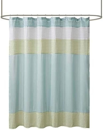 Madison Park Amherst Bathroom Shower Curtain Faux Silk Pieced Striped Modern Microfiber Bath Curtains, 72"x72", Verde, 1 Cortina de Baño