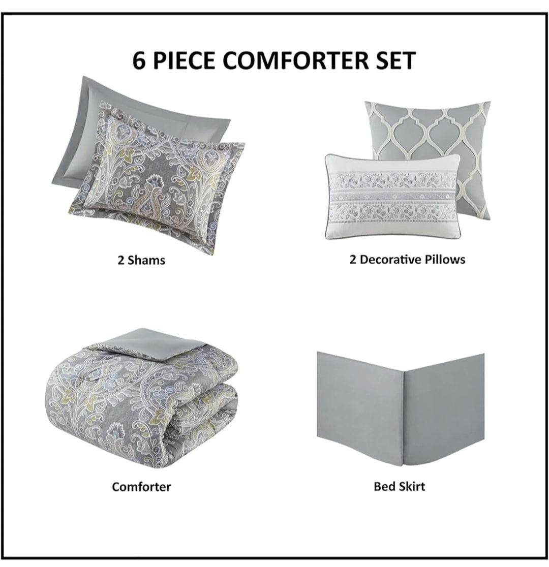 Harbor House Cozy Cotton Comforter Set - Classic Modern Design, All Season Down Alternative Casual, 6 Piezas, Verde, King