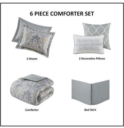 Harbor House Cozy Cotton Comforter Set - Classic Modern Design, All Season Down Alternative Casual, 6 Piezas, Verde, King