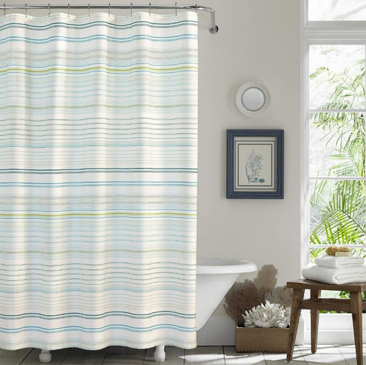 Tommy Bahama - Fabric Shower Curtain, Stylish Striped Bathroom Decor, Hook Holes Top (La Scala Breezer Green, 72" x 72"), 1 Cortina de Baño