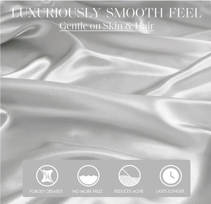 Madison Park Essentials Set of 2 Satin Pillowcase for Hair & Skin, Luxuriously Soft, Silky with Natural Sheen Luster, Cool to Touch, Wrinkle-Free, Machine Washable, Standard,Juego de 2 Fundas para Almohadas, Gris