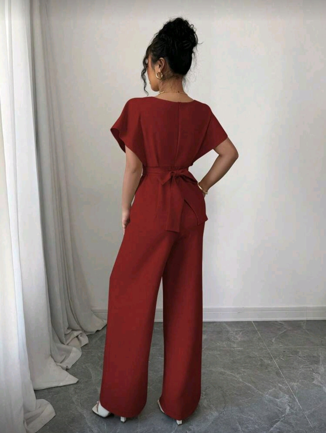 Jumpsuit Rojo con pliegues a la cintura