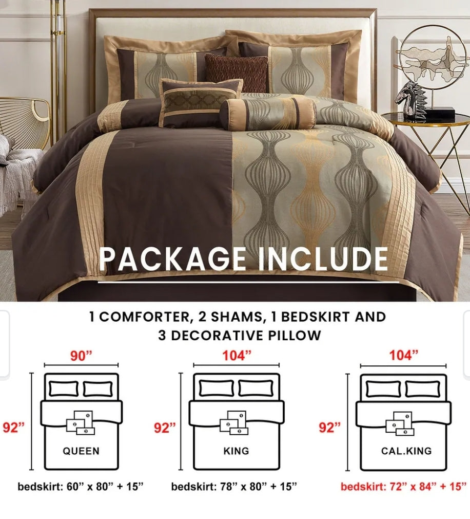 Nanshing Daniella 7-Piece Modern Geometric Comforter Set - King, Cafe