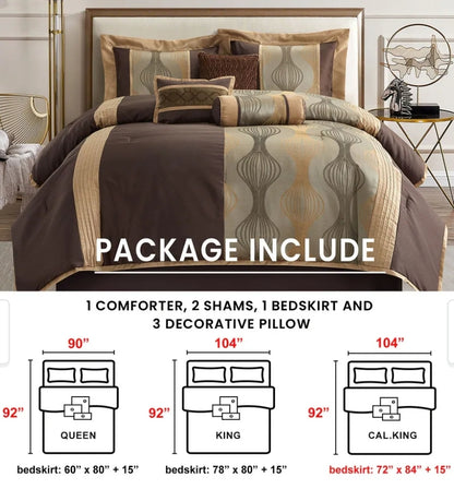 Nanshing Daniella 7-Piece Modern Geometric Comforter Set - King, Cafe