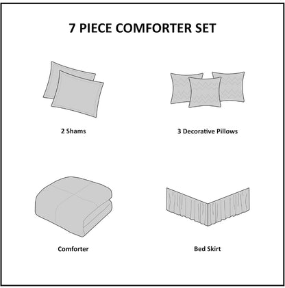Madison Park Bellagio 7 Piece Comforter Set Damask Design Down Alternative Queen 90"x90" Gris