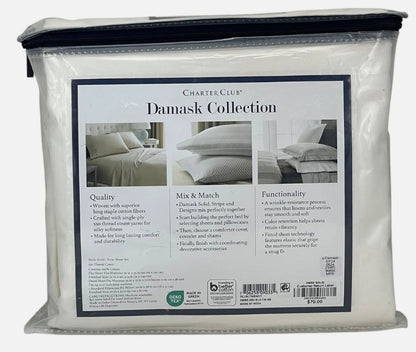 Charter Club Damask Solid 3 Piezas Set 550 TC Supima Cotton IVORY, Blanco, Twin