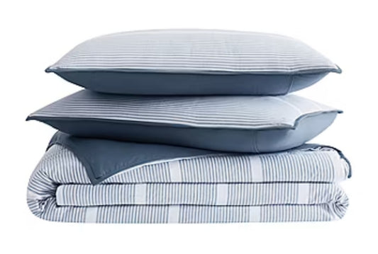 Brooklyn Loom - Niari Yarn Dye  Duvet Cover Set, Azul/Blanco,3 Piezas, Queen