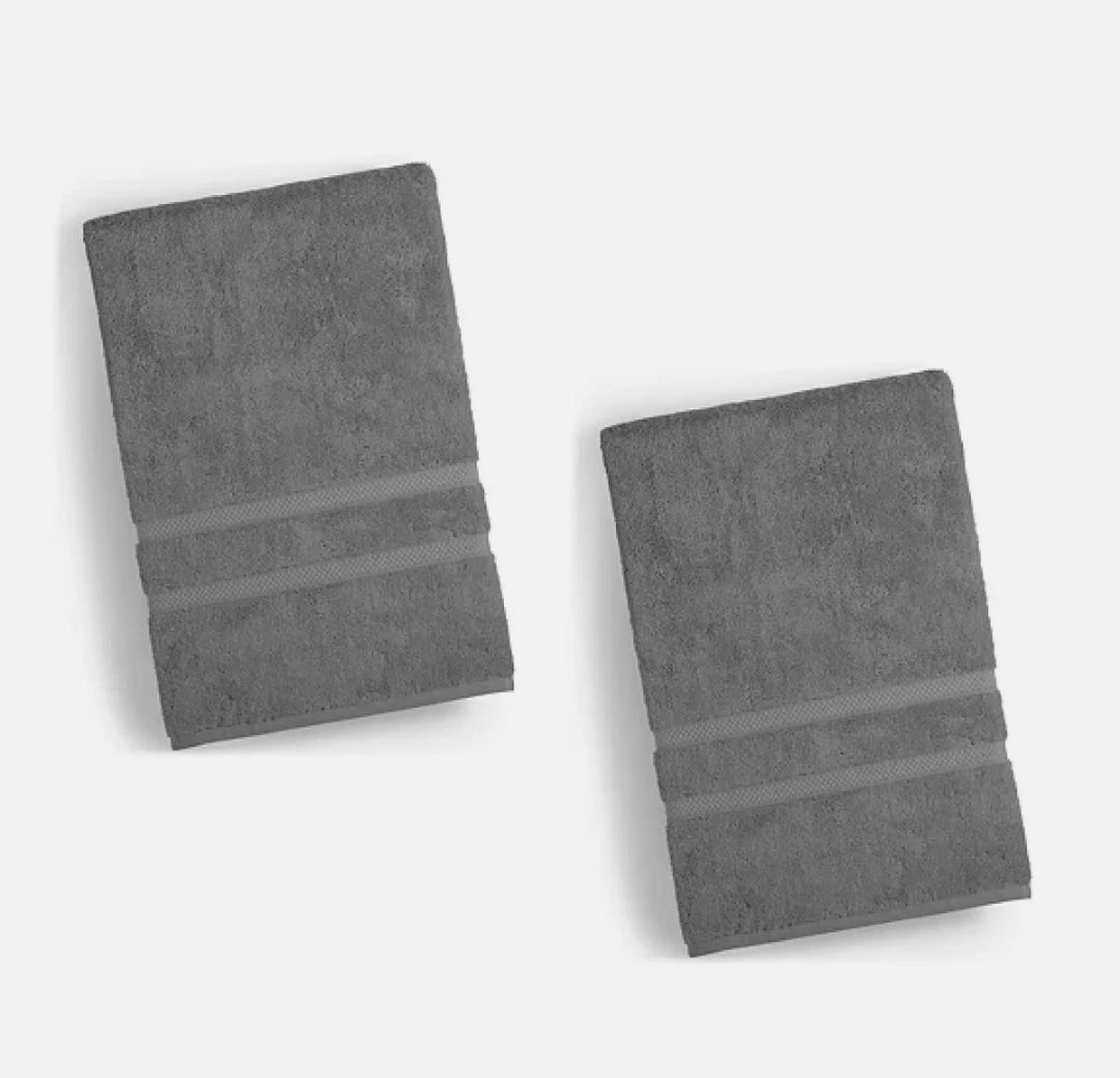 2 Toallas de Mano SMOKE GRAY Charter Club Elite 100% Hygro Cotton 33x64 inch BATH SHEETS