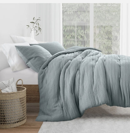 Ienjoy Home Blue Waffle Textured 3-Piece Comforter Set, Full/Queen, Azul