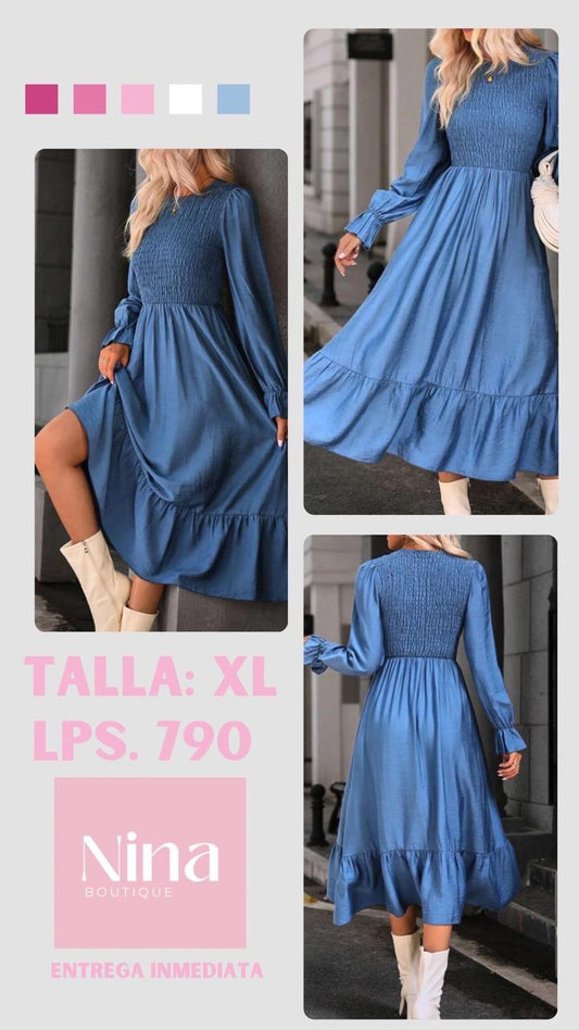 Vestido azul de mangas largas