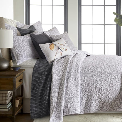 Levtex Home - Sherbourne Black Stitch Quilt - Quilted Medallion, 1 Colcha Blanca con Costura Negra, Twin