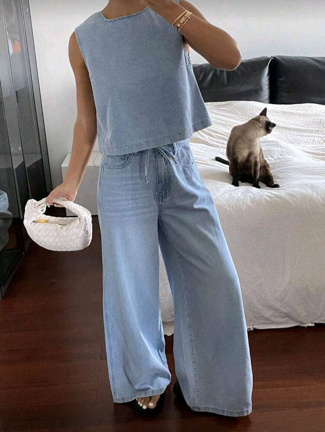 Conjunto Azul de Camisa y Pantalón Holgado