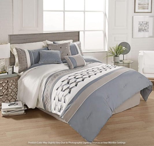 Hallmart Comforter Set, Beren - Blue/Tan/Ivory, 7 Piezas, King, Azul