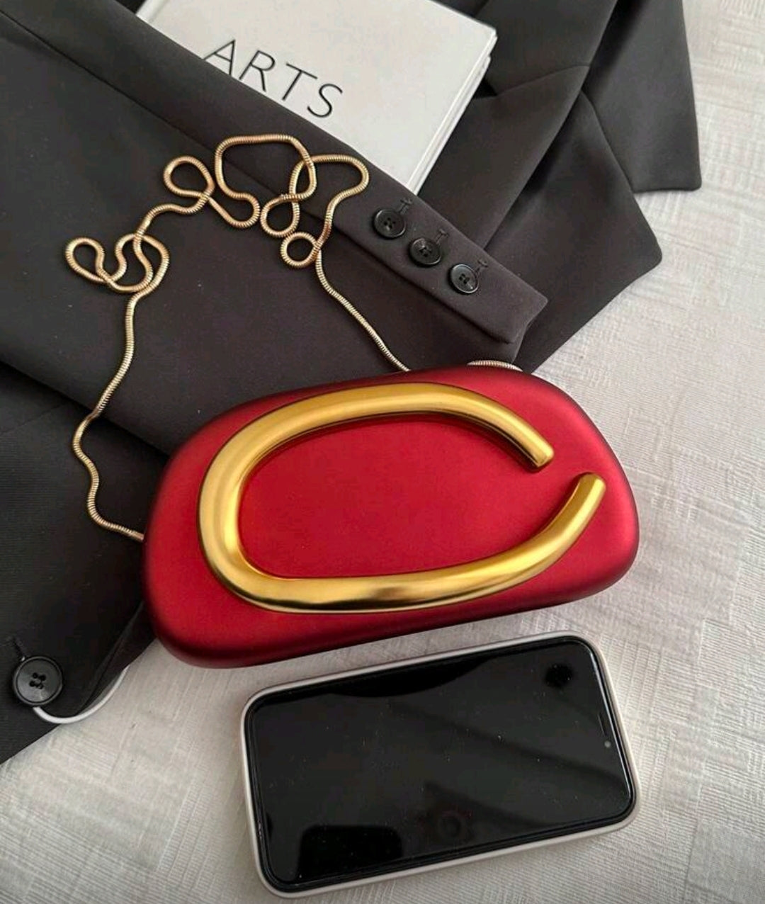 Cartera Estilo Clutch Rojo y Dorado