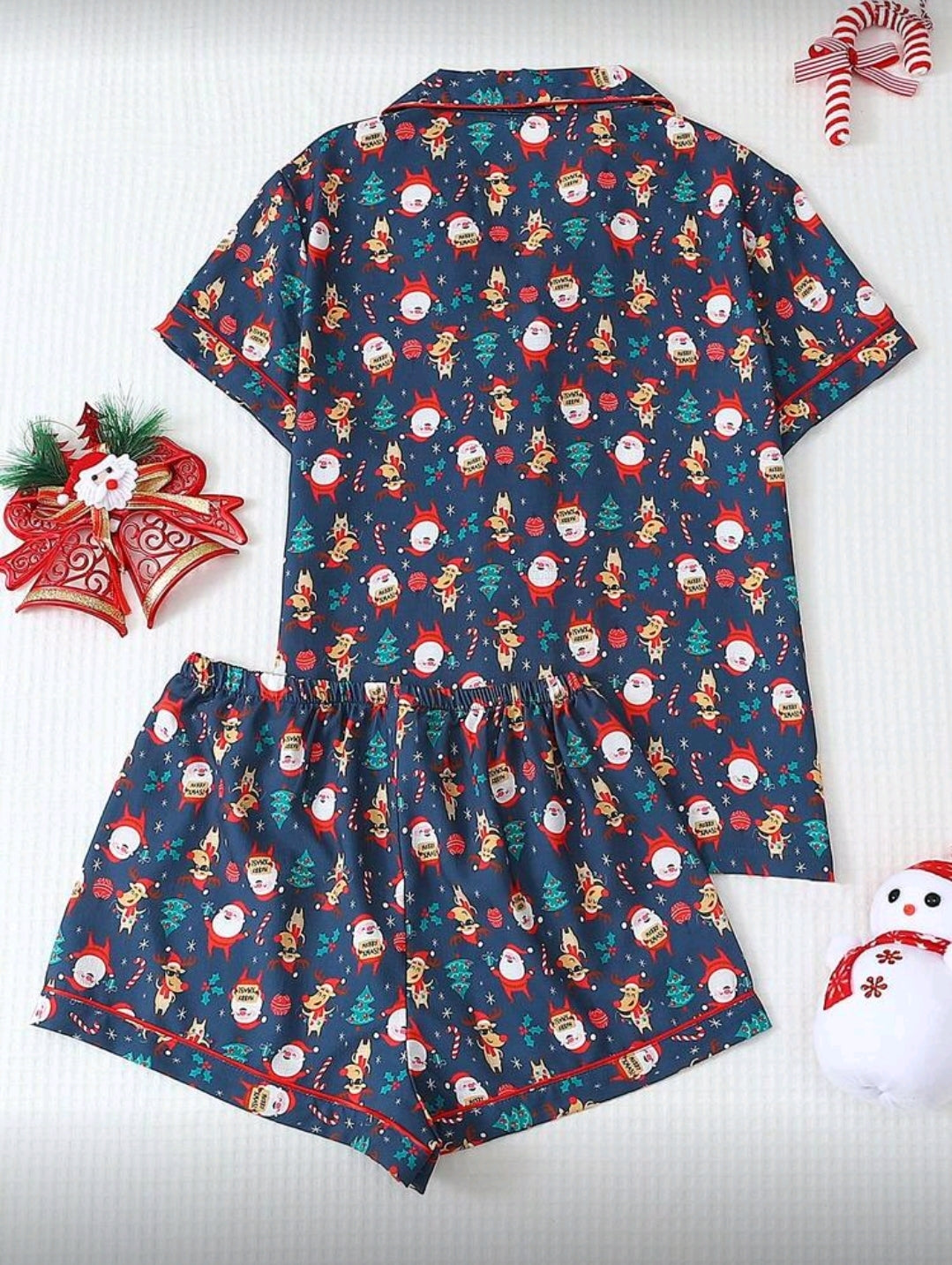 Set de pijama navideña de camisa de botones y short