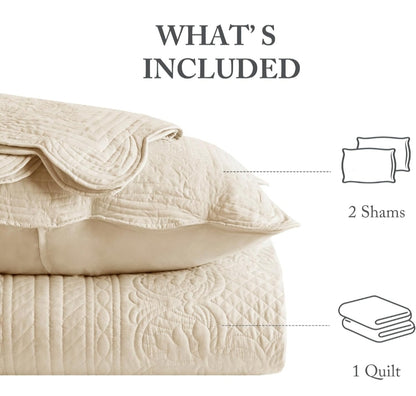 Madison Park Tuscany Quilt Set Damask King/Cal King 108"x96" Medallion Cream, 3 Piezas, King