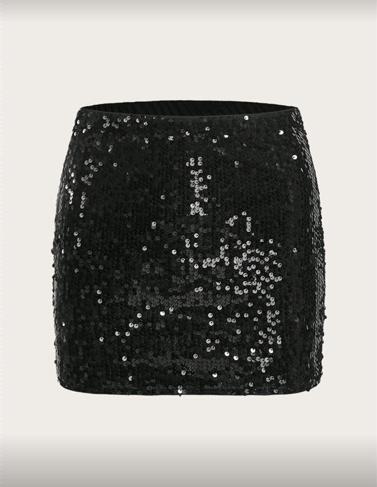 Minifalda Negra Ajustada de Lentejuelas
