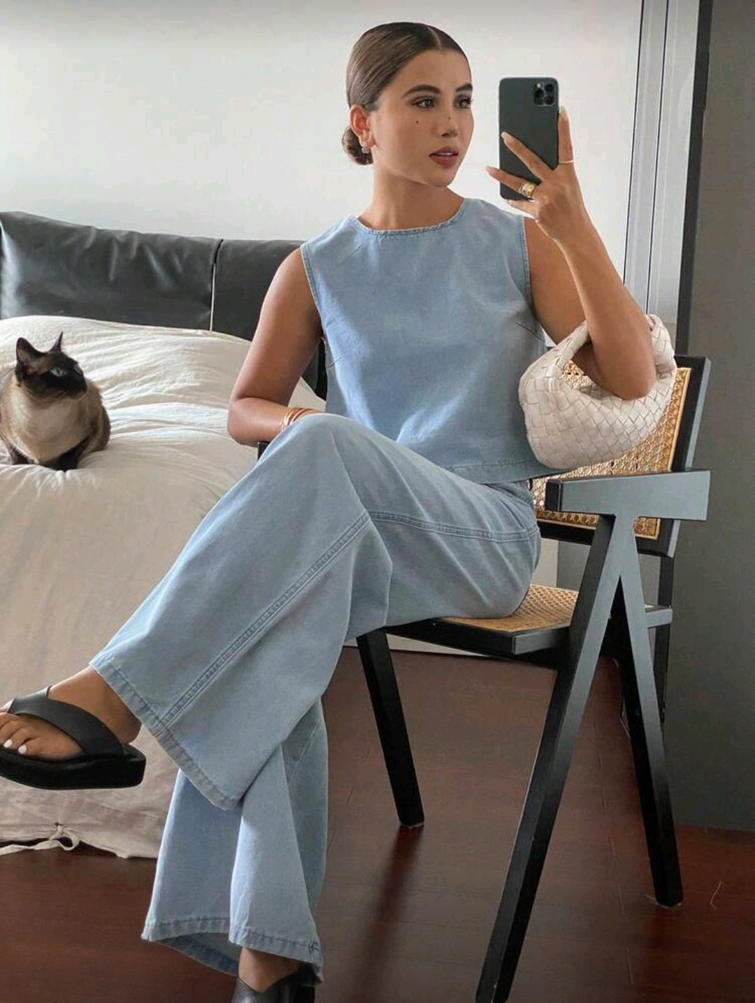 Conjunto Azul de Camisa y Pantalón Holgado