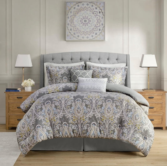 Harbor House Cozy Cotton Comforter Set - Classic Modern Design, All Season Down Alternative Casual, 6 Piezas, Verde, King