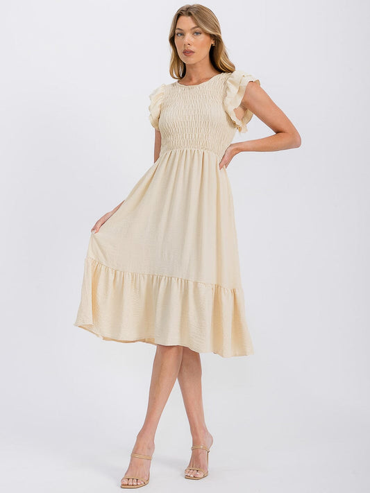 Vestido Midi beige con Bolsillos