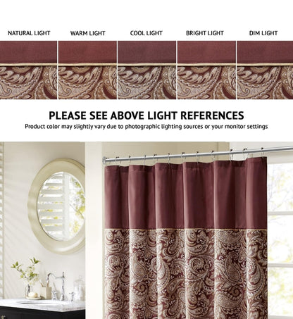Madison Park Aubrey Design Stripe Top Modern Shower Curtain, Jacquard Traditional Shower Curtains for Bathroom, 72 X 72, Burgundy