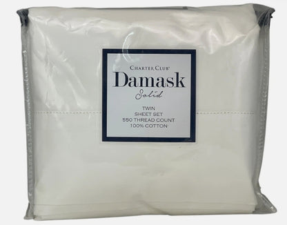 Charter Club Damask Solid 3 Piezas Set 550 TC Supima Cotton IVORY, Blanco, Twin