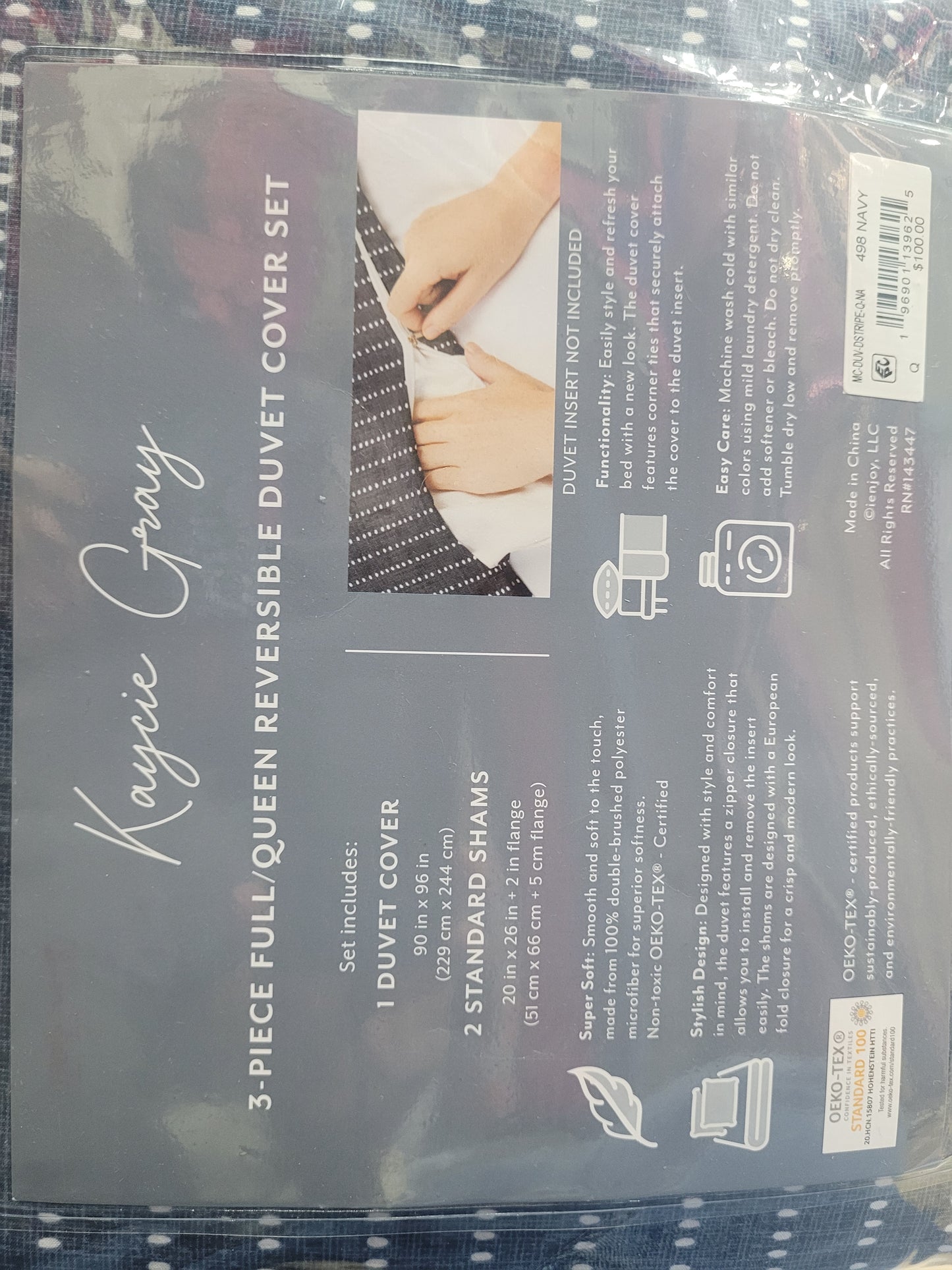 Kaycie Gray - Full/Queen Reversible Duvet Cover Set  3 Piezas, Verde con puntos blancos, Queen