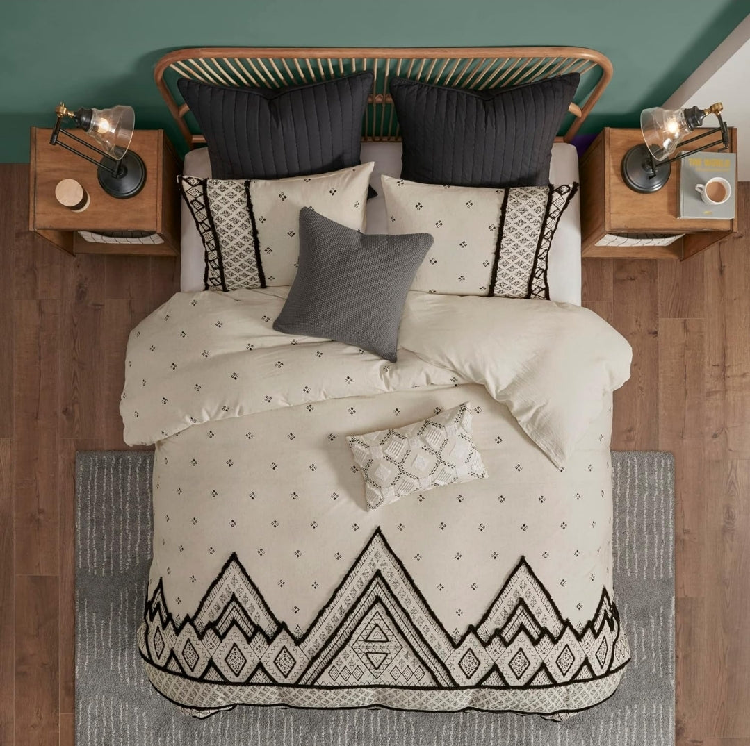 INK+IVY Marta Linen/Cotton Comforter Set King/Cal King Natural 3 Piezas, Beige/Black