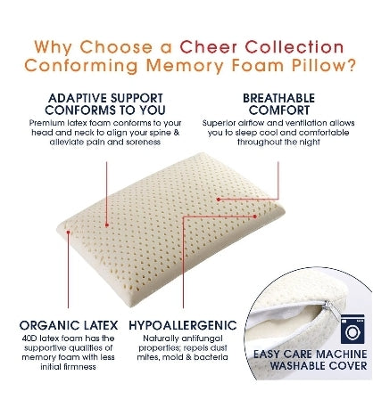 Cheer Collection Latex Foam Pillow for Sleeping with Soft Washable Bamboo Cover, 1 Almohada
