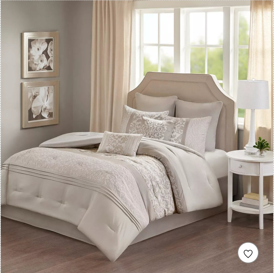 510 Design Casey Embroidered Comforter Set - 8piezas, Queen, Beige