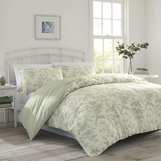 Laura Ashley Home Natalie Sage Cotton Duvet Cover Set 3 Piezas, Verde, King
