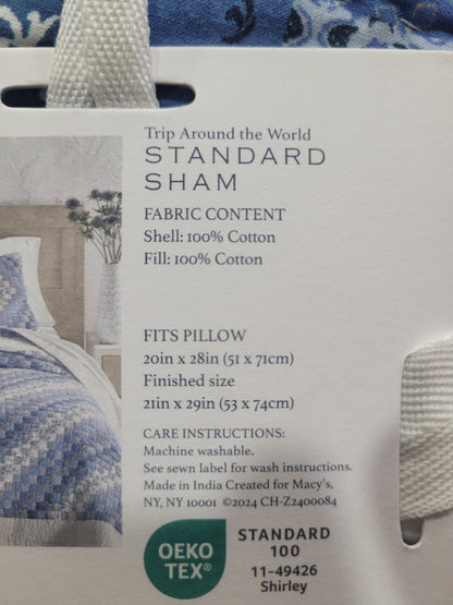 Charter Club Trip Around the World Artisan Cotton Sham, 1 cobertor de cojín azul